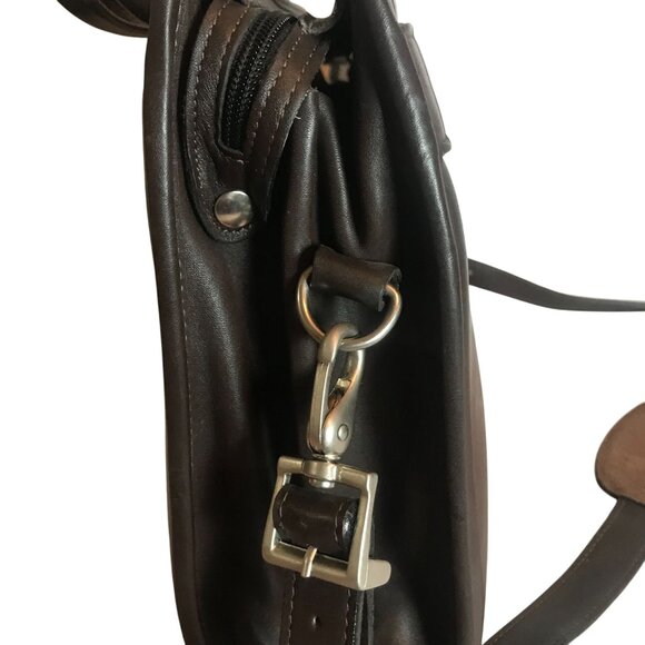 JACK ROGERS Mens Executive Leather Briefcase Messenger Bag Brown Zip Top 16" - Picture 7 of 12